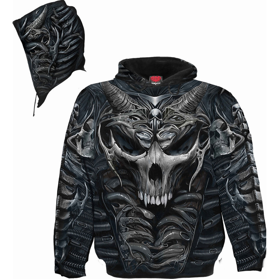 Spiral Unisex Pullover Hoodie: Skull Armour (Black) (All Over Print)