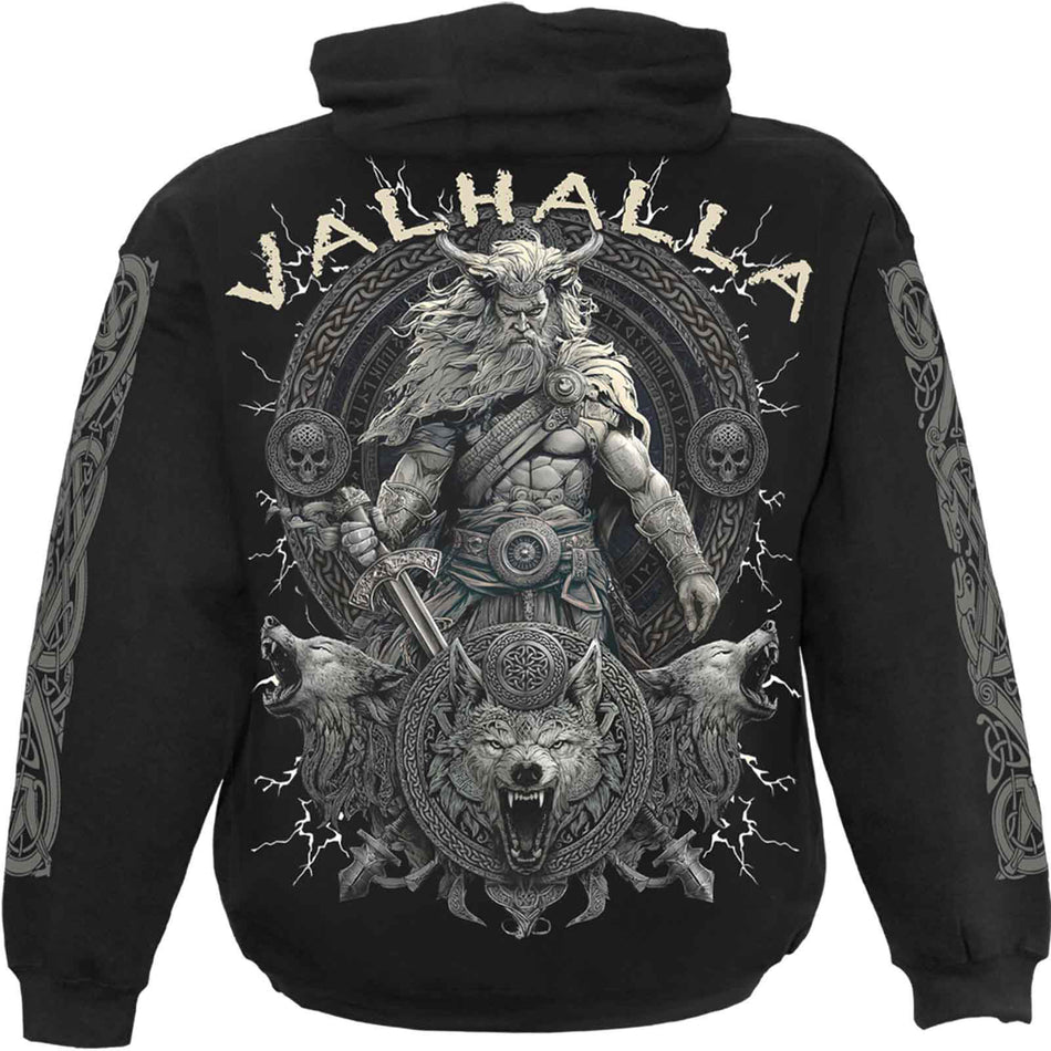 Spiral Unisex Pullover Hoodie: Valhalla (Black) (Back & Sleeve Print)