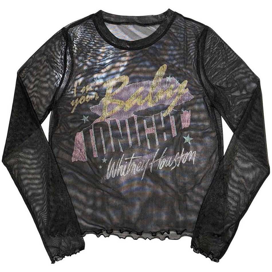 Whitney Houston Ladies Long Sleeve Mesh Crop Top: I'm Your Baby (Black)