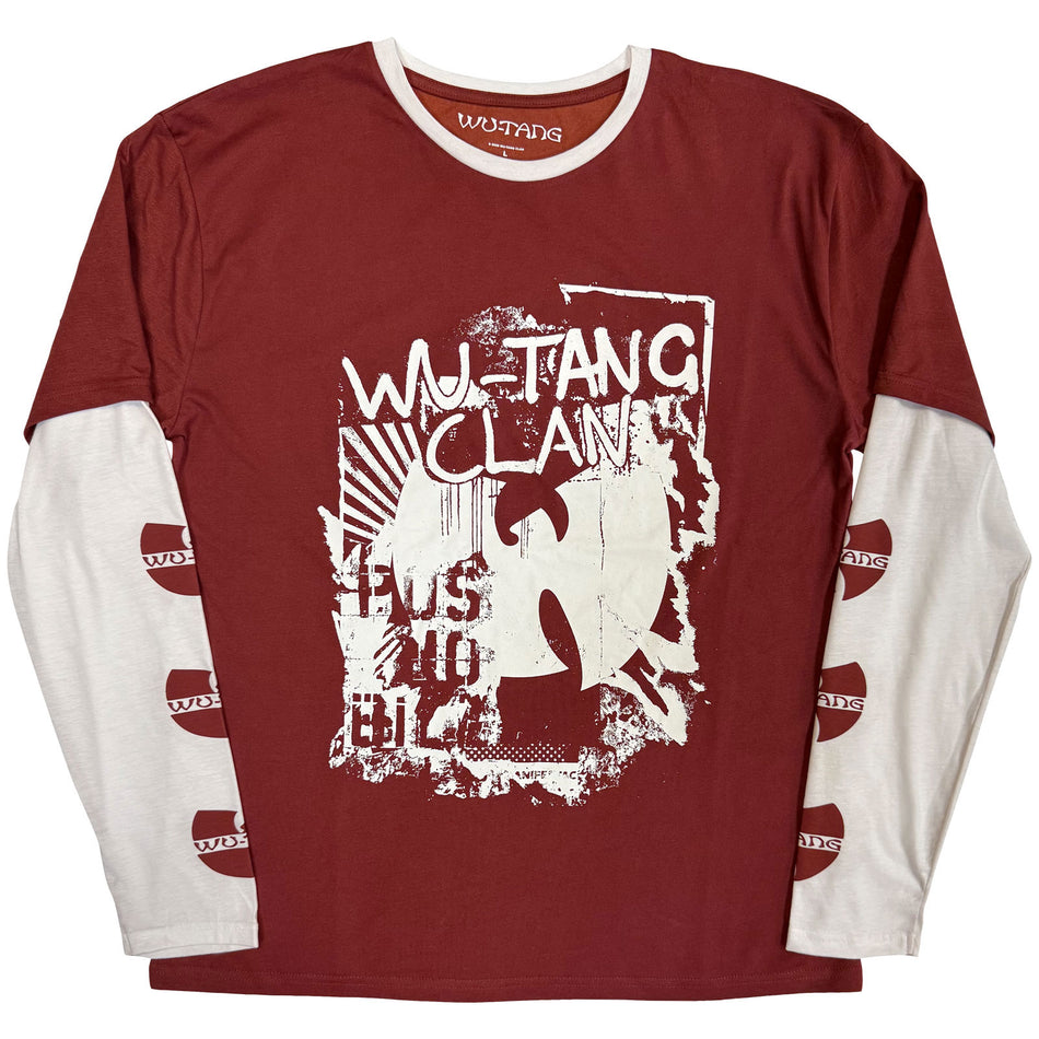Wu-Tang Clan Unisex 2 In 1 Layered Long Sleeve T-Shirt: Graffiti (Red & White) (Sleeve Print)