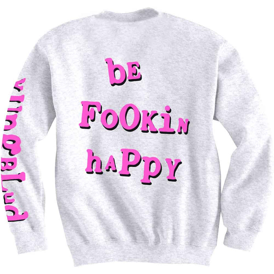 Yungblud Unisex Sweatshirt: Raver Smile (White) (Back & Sleeve Print)